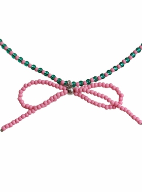 彩色多巴胺蝴蝶结爱心串珠项链女