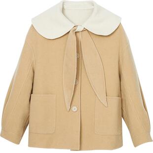 Oece冬装新复古娃娃领短款外套秋冬羊毛呢双面呢大衣