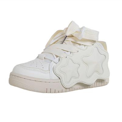 小众星星设计面包鞋女厚底小白鞋