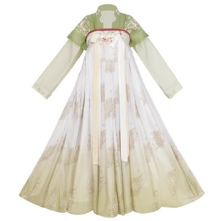 原创【落秋迟】唐制 半臂短衫褶裙 渐变印花绣花 齐胸汉服