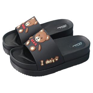 厚底拖鞋女夏高跟ins潮时尚卡通可爱小熊家用浴室凉拖鞋松糕外穿