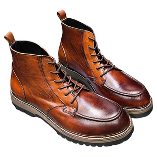 美式复古英伦风做旧纯牛皮靴男高帮工装机车鞋厚底真皮马丁短靴潮