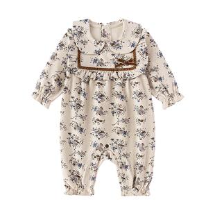 babylove女宝宝连体衣春秋棉莫微绒北欧风爬服婴幼儿复古文艺哈衣