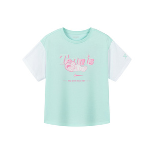 特步童装儿童官方旗舰正品休闲T恤女童夏季款拼接吸汗中大童上衣