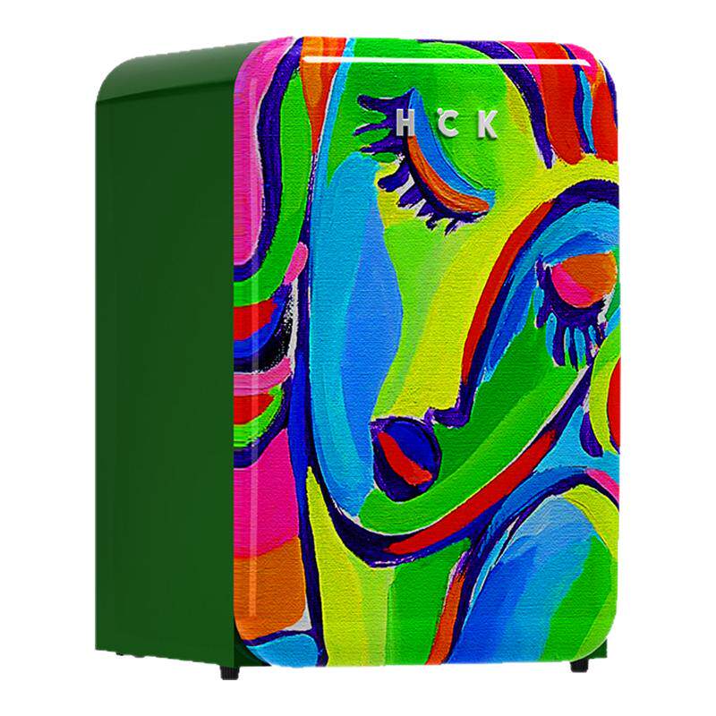 HCK哈士奇小吐司2.0一级能效复古冰箱家用客厅少女画像艺术设计
