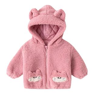 宝宝卡通外套秋冬儿童毛绒加厚上衣冬款男童女童冬装休闲连帽衫潮