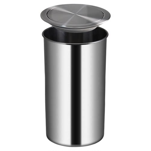 厨房垃圾桶台面嵌入式桶形翻盖不锈钢桌面悬挂隐形家用商用卫生间