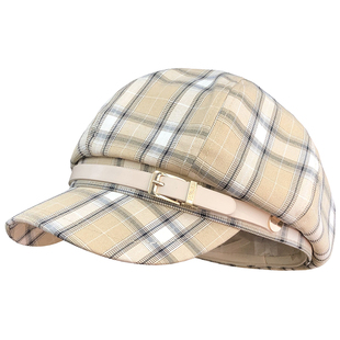 日系格纹八角帽子女春夏轻薄透气时尚百搭画家贝雷帽显脸小报童帽