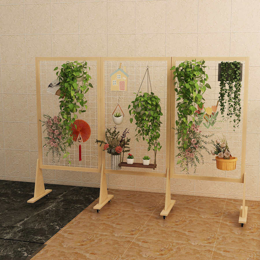 落地式屏风网格花架可移动实木铁艺置物架绿萝植物架幼儿园置物架