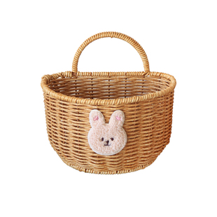 葱姜蒜收纳筐卡通小熊兔子仿藤编织厨房生姜大蒜鸡蛋壁挂置物篮子