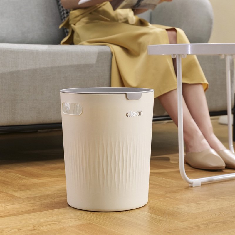 圆形压花垃圾桶新款马桶奶油色颜客厅厨房直值家用塑料高发厂家