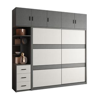 北欧推拉门衣柜简约现代组装家用卧室移门衣橱全实木多层板收纳柜