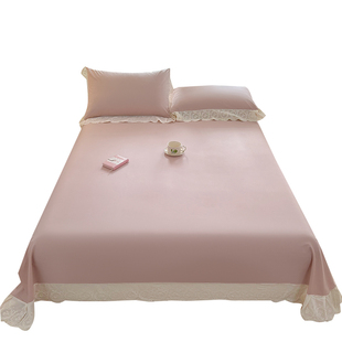 夏季床单单件纯棉100全棉A类裸睡花边单人双人单子被单枕套三件套