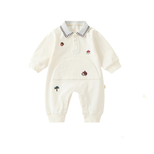 溯格春季男女宝宝连体衣新款polo领爬服a类婴儿外出服66-100码