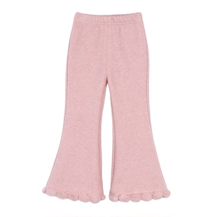 陈大猪小O宝Okids宝宝喇叭裤女加绒仿羊绒毛球花边2025新秋冬裤子