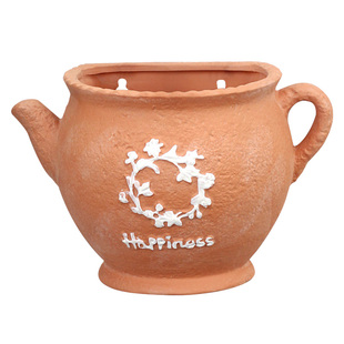 红陶壁挂花盆多肉垂吊矮牵牛篱笆墙阳台草花透气陶土装饰挂壁大盆