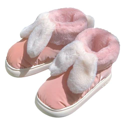 细细条 少女心可爱兔耳朵雪地靴女冬季防水厚底保暖面包棉鞋短靴