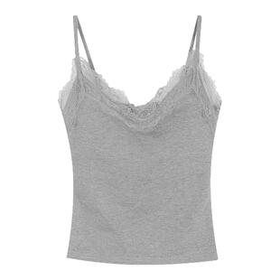 馨帮帮Bra 纯欲蕾丝拼接小吊带女秋冬磨毛保暖带胸垫内搭打底背心