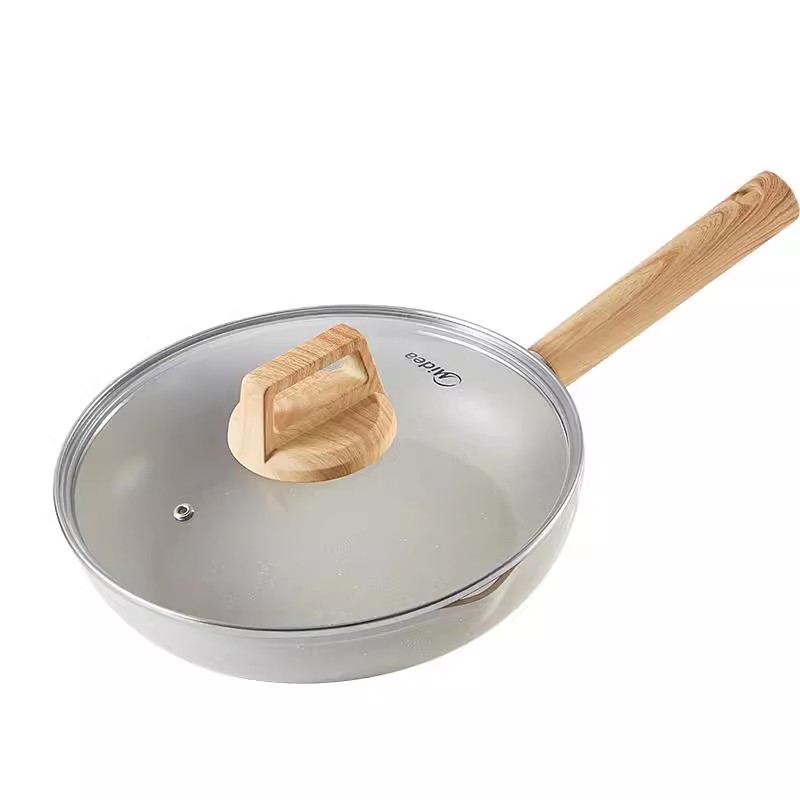 美的平底锅不粘锅家用麦饭石牛排煎锅不沾炒菜锅电磁炉煤气灶专用