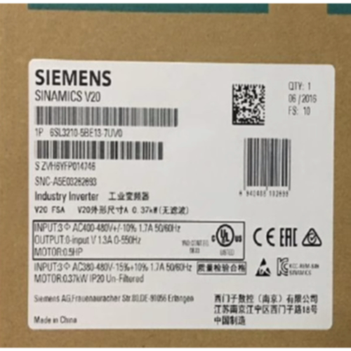 议价6SL3210-5BE13-7UV0西门子V20变频器0.37KW 6SL32105BE137UV0