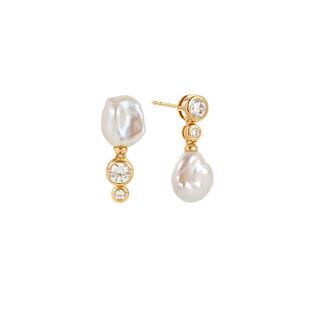 Amber Lollipop淡水珍珠耳环女独特设计锆石耳坠巴洛克耳饰银耳钉