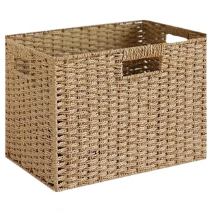 日式纸绳收纳筐手工编制纸绳筐仿藤编收纳框零食玩具收纳箱脏衣篮