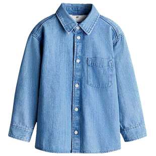 HM童装儿童男童衬衫2025秋新款洋气休闲翻领长袖牛仔衬衣1237855