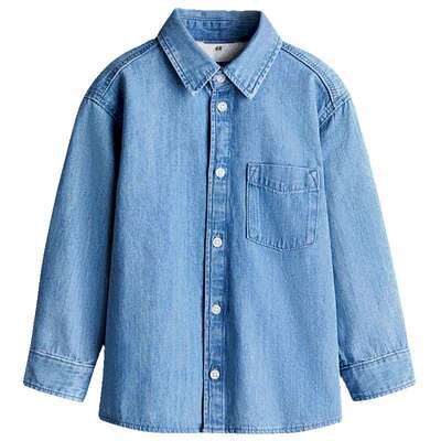 HM童装儿童男童衬衫2025秋新款洋气休闲翻领长袖牛仔衬衣1237855