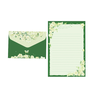 小清新绿色信纸信封高颜值蝴蝶栀子花手写祝福贺卡少女感手作信筏