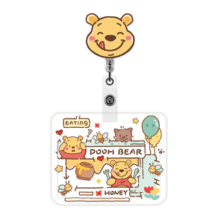 可爱卡通小熊学生挂脖子卡套横款员工挂牌证件套胸卡工牌伸缩挂绳