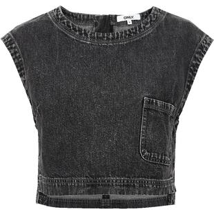 【ONLY奥莱】春夏款潮酷做旧水洗百搭圆领宽松无袖短款牛仔T恤女