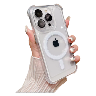 透明气囊磁吸壳无线充电适用苹果16promax手机壳iPhone17Pro自带镜头膜15硅胶14镜头全包13防摔12女11保护套