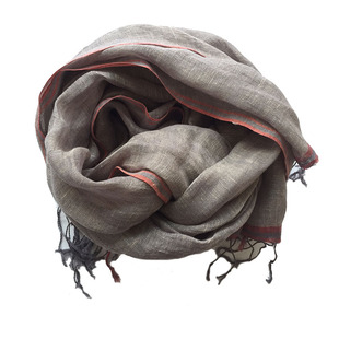 法国原生进口亚麻围巾 艺术骨感纯麻纱巾 春秋纯色边框大披肩围巾