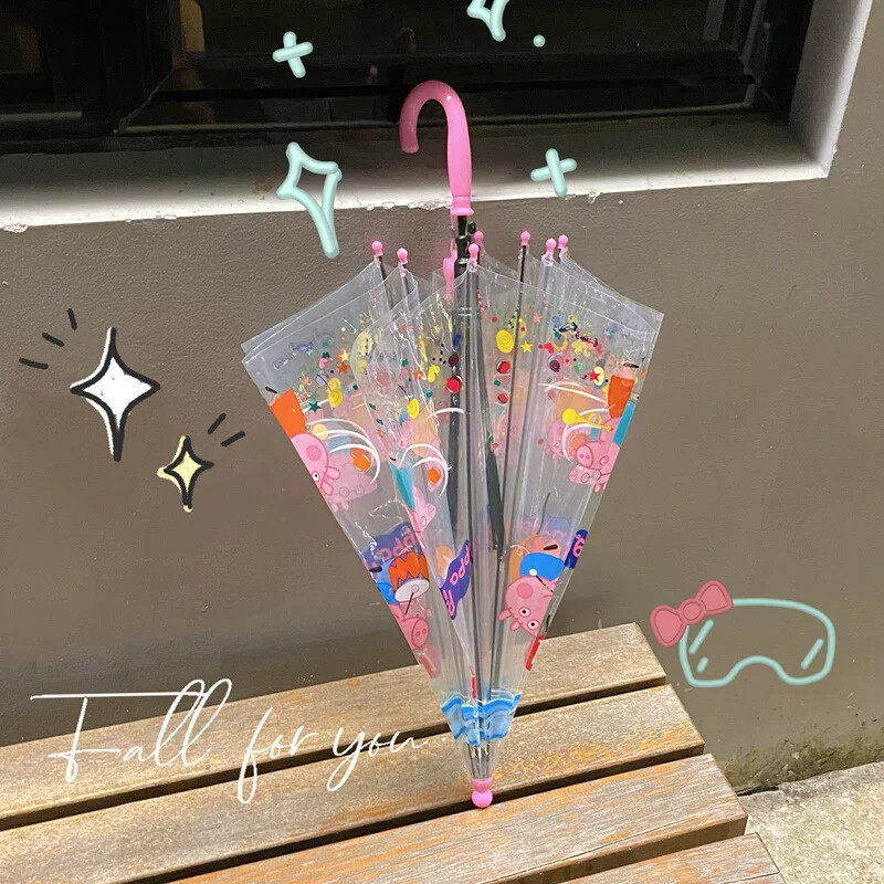 儿童卡通小猪奇雨伞女生可爱透明长柄伞粉色独角兽自动加厚伞