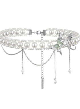 SUMIYAKI薄荷绿贝母珍珠锁骨链