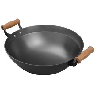 典匠铸铁锅家用老式炒菜锅无涂层加深带蒸片生铁锅圆底炒锅36/38