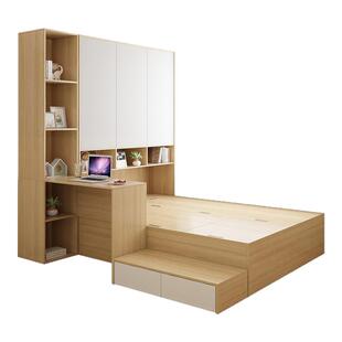 多层板榻榻米床定制实木单人床书桌一体儿童床柜组合多功能储物床