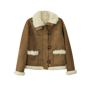 短外套女韩版宽松休闲翻领皮毛一体羊羔毛加绒加厚上衣2025冬季款