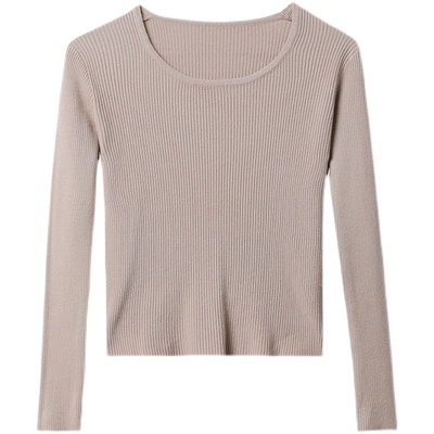 高腰短款针织打底衫女士长袖内搭