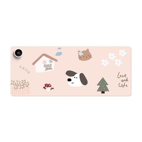 苏雅可爱卡通加热鼠标垫超大发热暖桌垫女生高颜值办公室桌面加热桌垫左侧开关冬天电脑键盘垫子3C认证电热