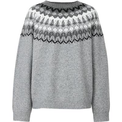 【会员专享】红袖2025冬新款女装复古风费尔岛撞色提花圆领针织衫