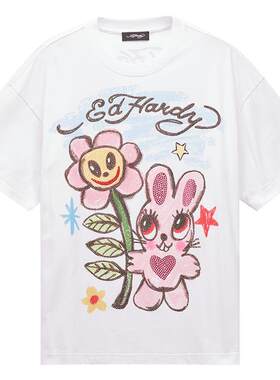 Ed Hardy埃德哈迪秋季流行新款烫钻卡通女士潮牌百搭美式短袖T恤