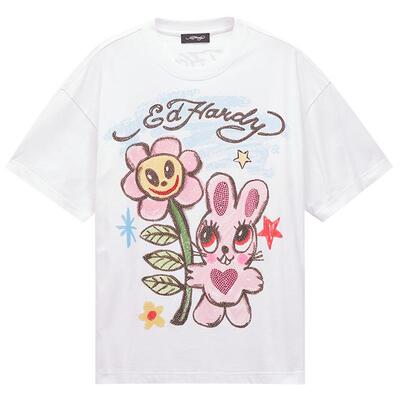 Ed Hardy埃德哈迪春季流行新款烫钻卡通女士潮牌百搭美式短袖T恤
