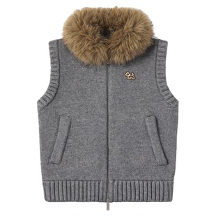 PSO Brand女装仿兔绒可爱小狗毛领针织毛线背心马甲毛织外套开衫