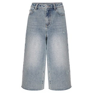 「牛仔有型」HPLY荷比俪2025秋新款女复古水洗阔腿休闲7分牛仔裤