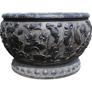 石雕鱼缸庭院天然青石花盆户外养鱼圆形摆件门海大缸石头水缸石缸