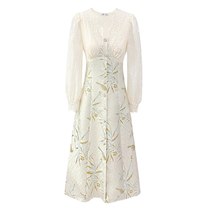 AM NANA气质轻熟国风长袖连衣裙女法式优雅礼服收腰漂亮长裙子