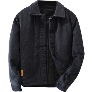 极麻冬季灯芯绒加厚休闲棉衣男士复古条绒保暖宽松纯棉上衣外套潮