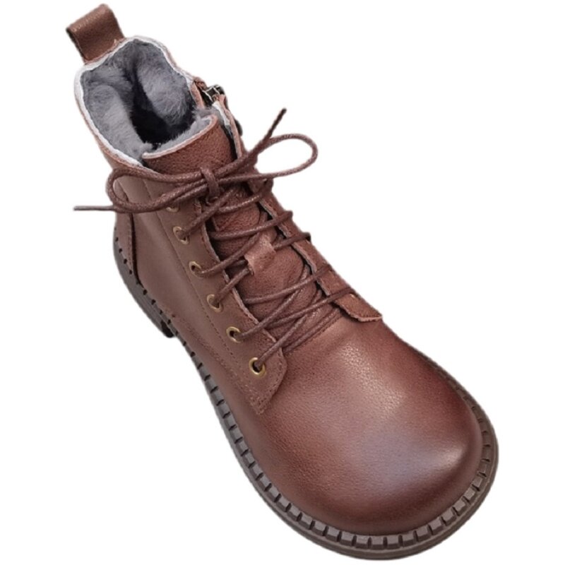 真皮羊皮毛一体大棉女靴大头宽版外贸圆头层牛皮防滑保暖高帮女鞋