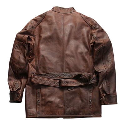 中长款多口袋猎装复古做旧真皮皮衣男立领阿美咔叽头层牛皮夹克